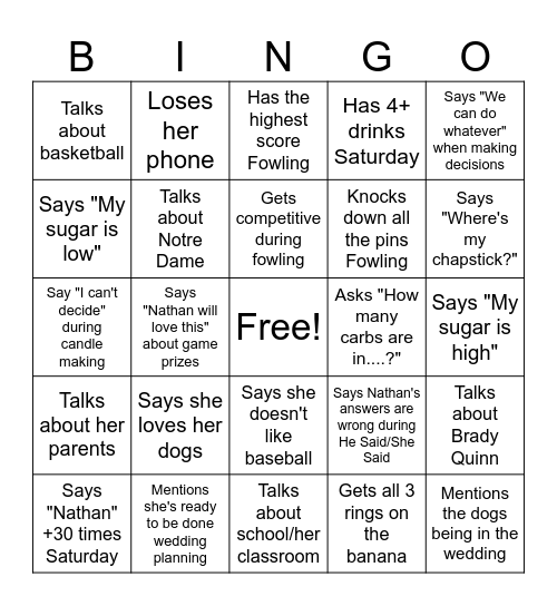 Kaylyn Bachelorette Bingo Card