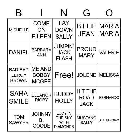 Name...... That Tune Bingo Card