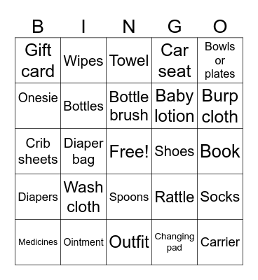 Baby Lance's Shower Bingo Card
