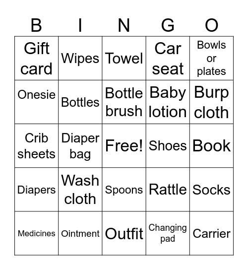 Baby Lance's Shower Bingo Card