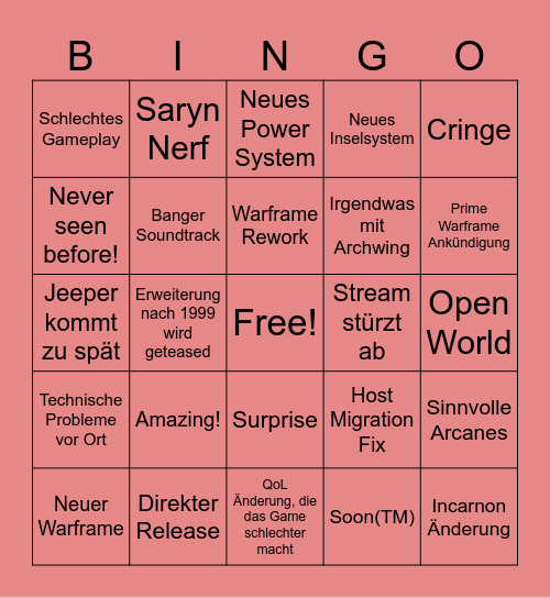 Tennocon Bingo Card