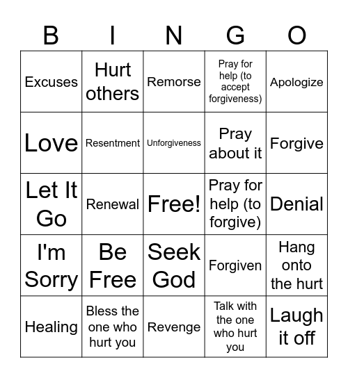 Monday Night Bible Study Bingo Card