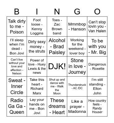 Music Bingo Card