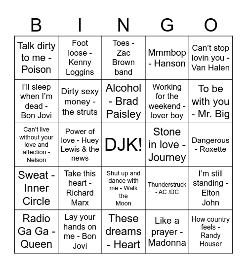 Music Bingo Card
