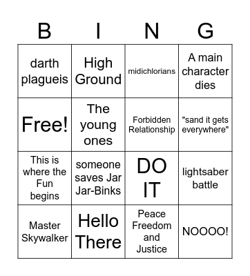 Star wars Bingo Card