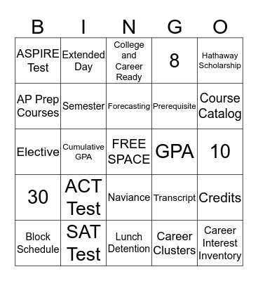 High School Lingo  Bingo Card