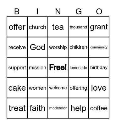 Presbyterian Women's Birthday Brunch Bingo Card