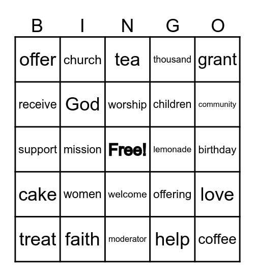 Presbyterian Women's Birthday Brunch Bingo Card