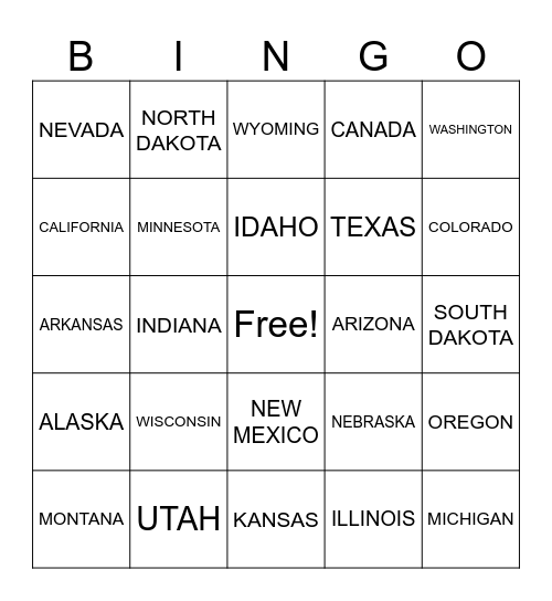 LICENSE PLATE BINGO Card