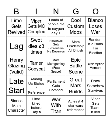 Mars Bingo Card Bingo Card