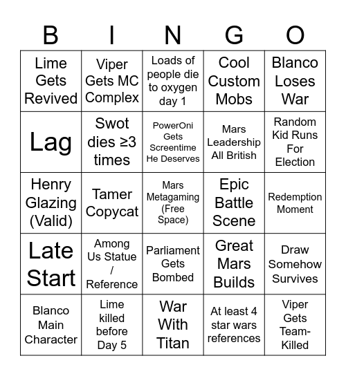 Mars Bingo Card Bingo Card