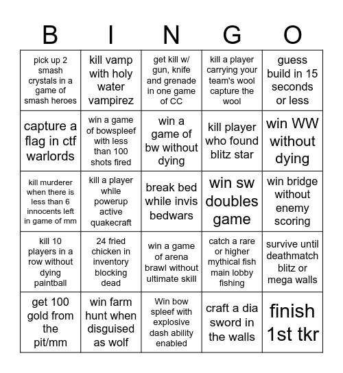 Hypixel Hard Card Bingo Card