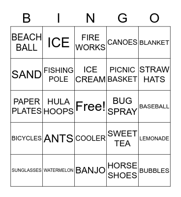 SUMMERTIME Bingo Card