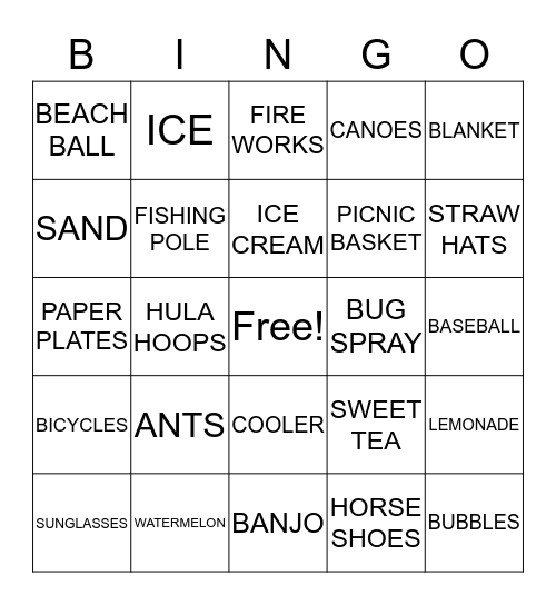 SUMMERTIME Bingo Card