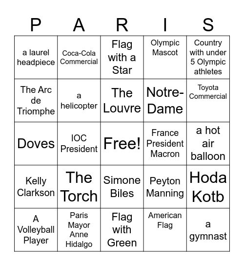 The Olympic Games Opening Ceremony Bingo Card