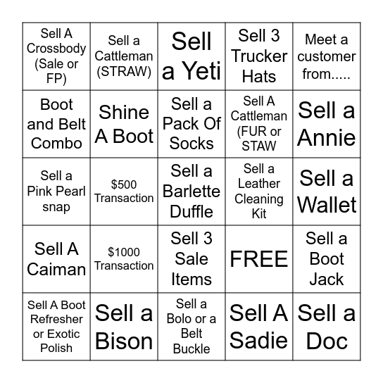 Boots Bingo Card