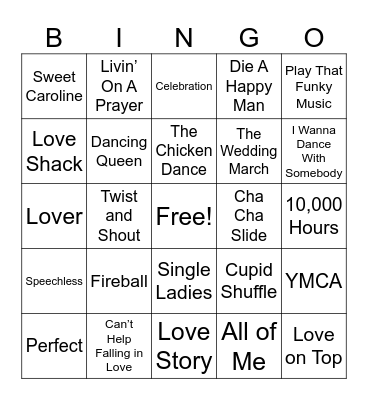 Wedding Musical Bingo Card