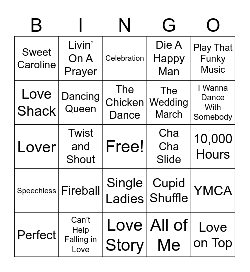 Wedding Musical Bingo Card