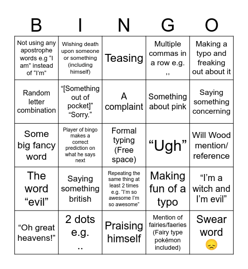 Bede Bingo Card