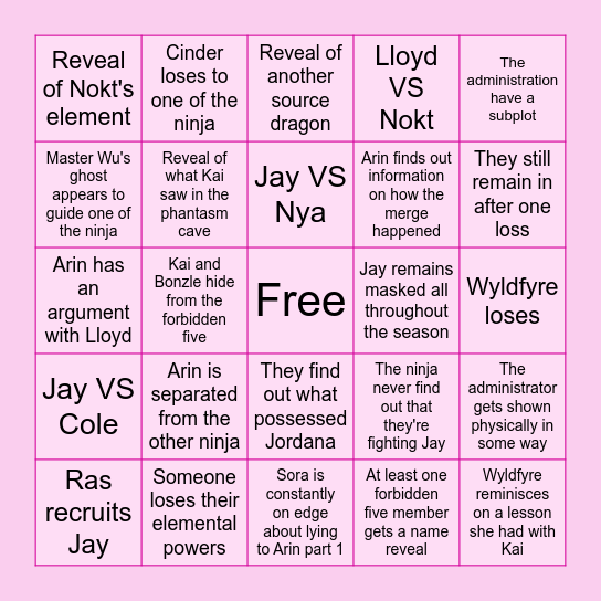 Ninjago Dragons Rising Season 2 Part 2 Bingo Card