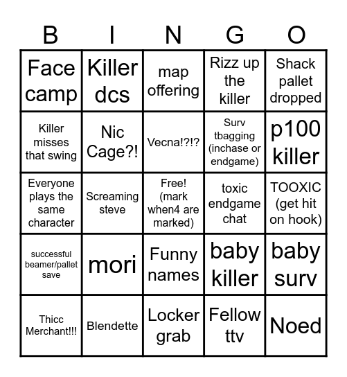 DBD drunk bingo Card