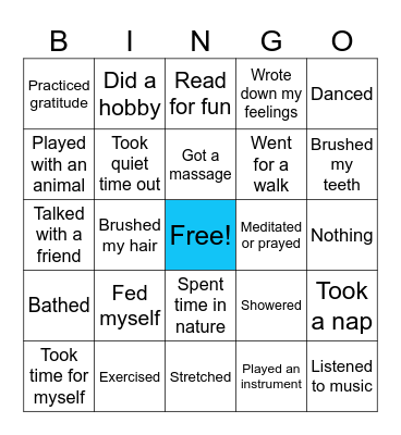 Self - Care Bingo Card