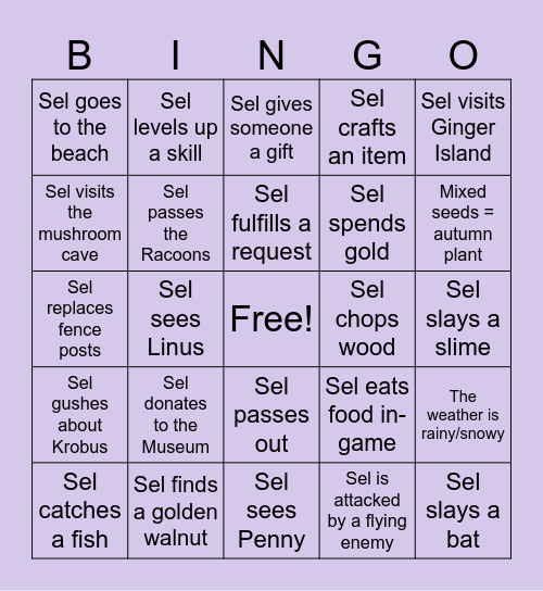 Sel's Stardew Bingo Card