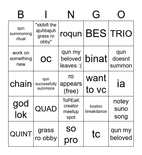 Thje Quad-o Bingo Card