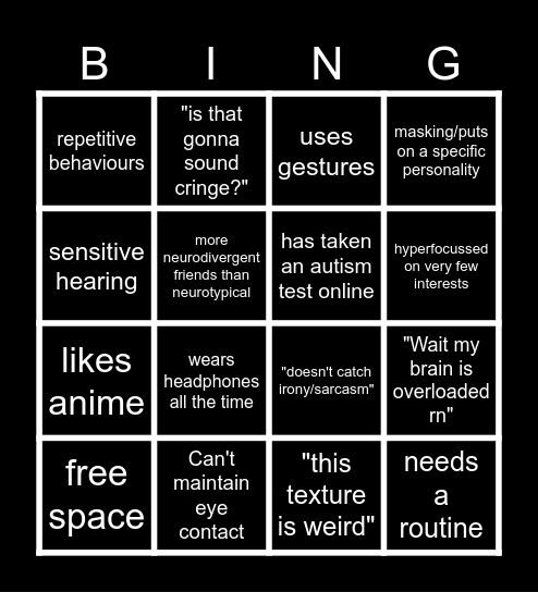 Autism Bingo Card