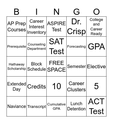 High School Lingo  Bingo Card