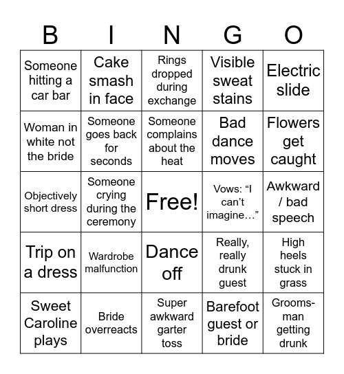 Wedding Bingo Card