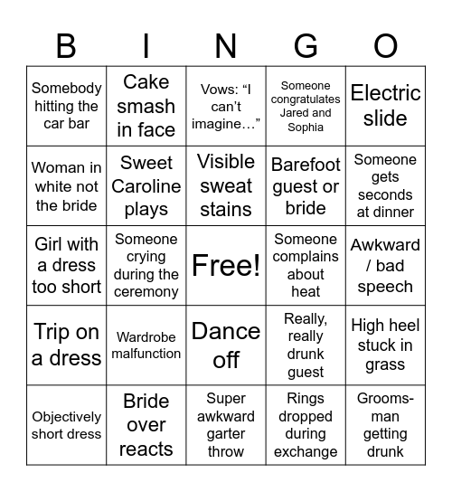 Wedding Bingo Card