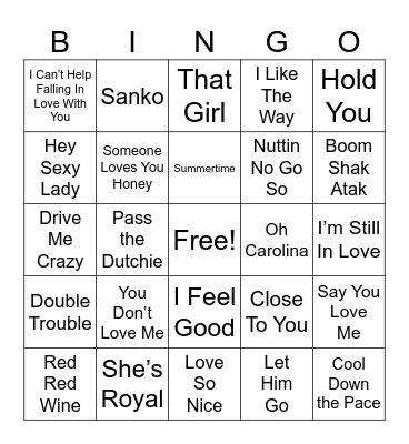 Reggae Hits Bingo Card