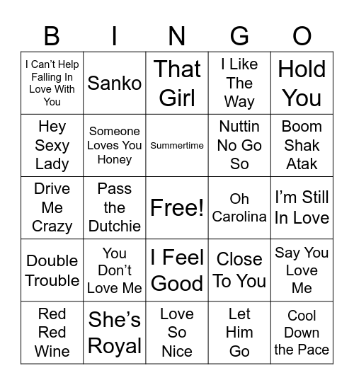 Reggae Hits Bingo Card