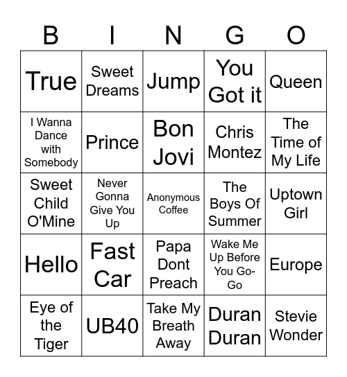 80's BINGO Card