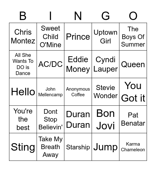 80's Bingo Card