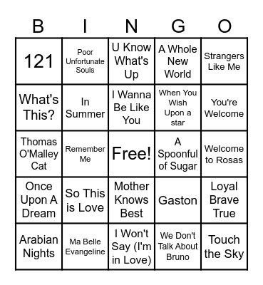 Disney Bingo Card