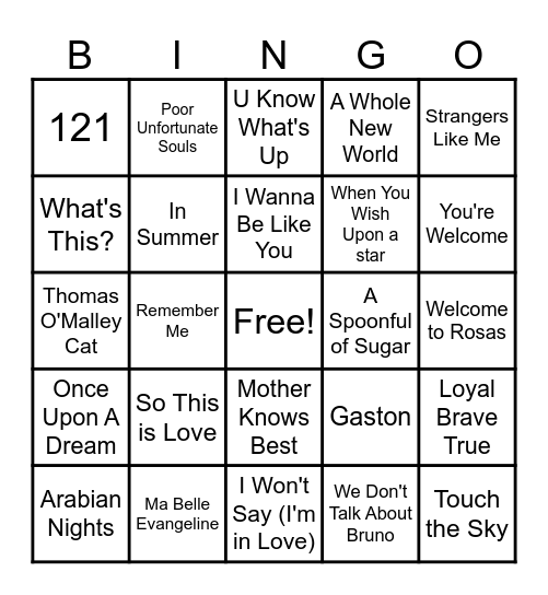 Disney Bingo Card