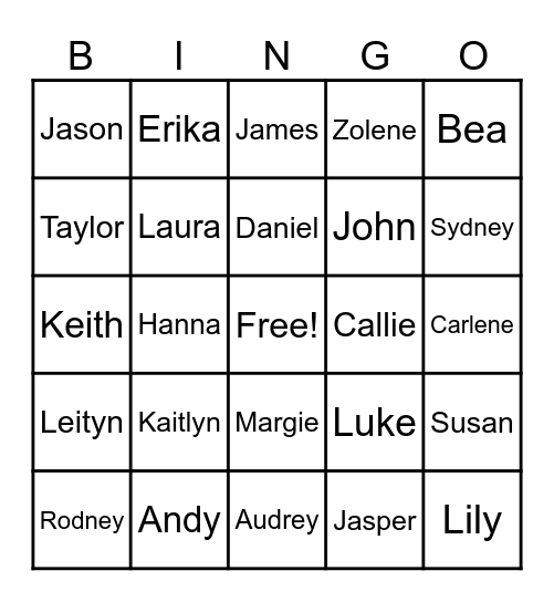 HARE FAMILY Bingo Card