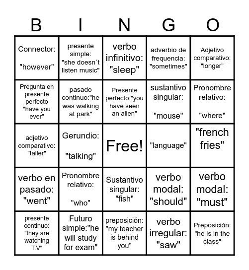 grammar Bingo Card