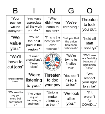 Union Busting Bingo Card