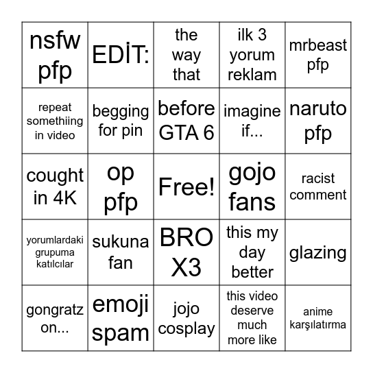 Untitled Bingo Card