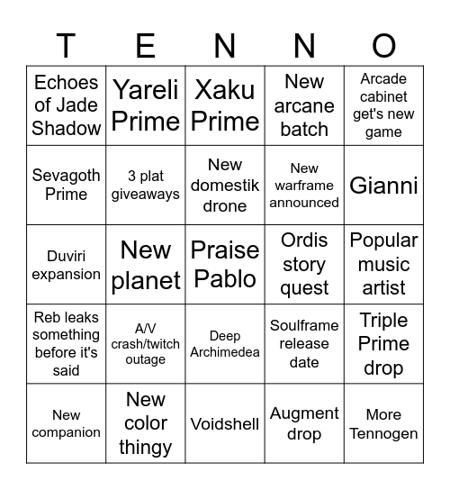 TENNOCON 2024 Bingo Card