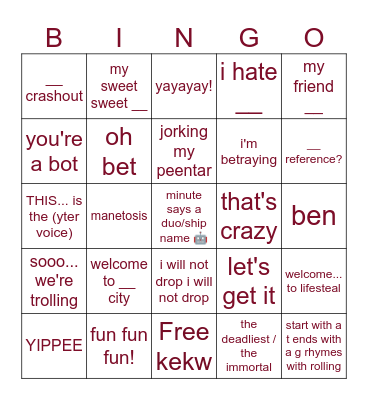 LIFESTEAL MANNERISMS Bingo Card
