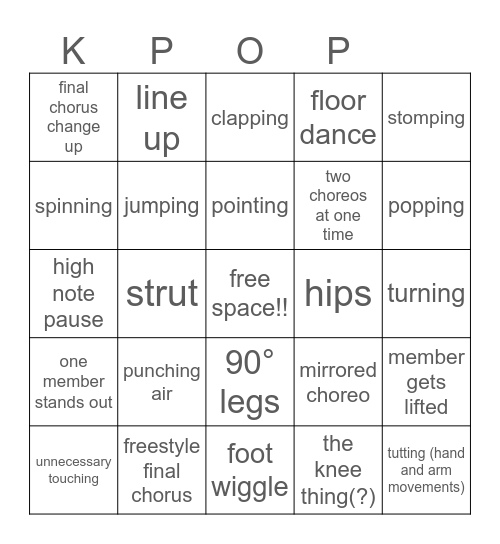 kpop dance practice Bingo Card