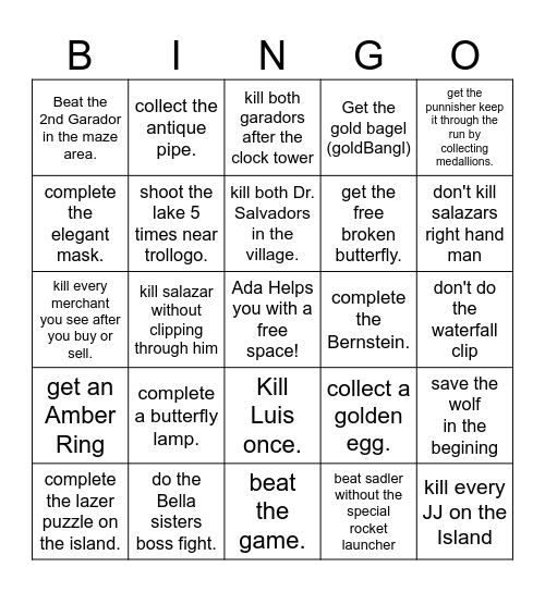 Resident evil 4 Bingo card Bingo Card