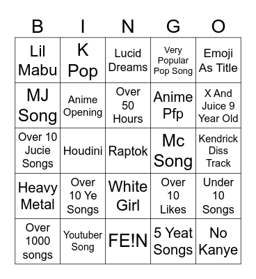 Ezals Mc Playlist Bingo Card