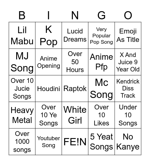 Ezals Mc Playlist Bingo Card