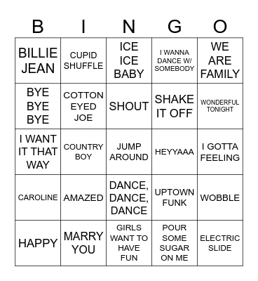 Wedding Music Bingo Card