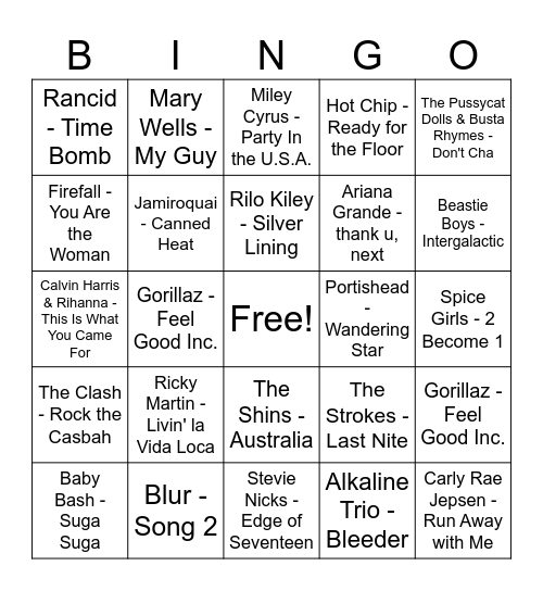 Music Bingo Brunch 7/20 Bingo Card